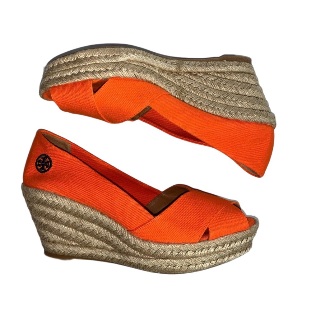 TORY BURCH size 9B Orange canvas ESPADRILLES Authentic